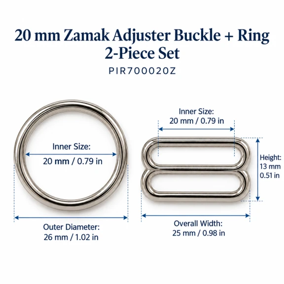 20 mm Zamak Sütyen Askı Ayar Tokası ve Halkası 2'li Set PIR700020Z
