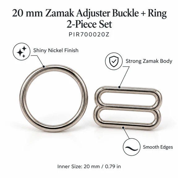 20 mm Zamak Sütyen Askı Ayar Tokası ve Halkası 2'li Set PIR700020Z