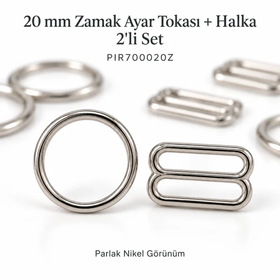 20 mm Zamak Sütyen Askı Ayar Tokası ve Halkası 2'li Set PIR700020Z