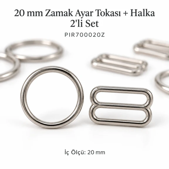20 mm Zamak Sütyen Askı Ayar Tokası ve Halkası 2'li Set PIR700020Z