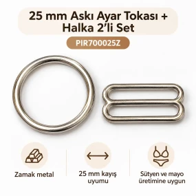 25 mm Zamak Sütyen Askı Ayar Tokası ve Halkası 2'li Set PIR700025Z
