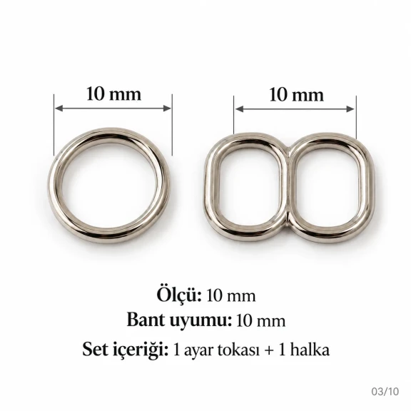 10 mm Zamak Mayo Model Sütyen Askı Ayar Tokası ve Halkası 2'li Set PIR701010Z