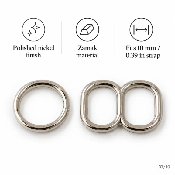 10 mm Zamak Mayo Model Sütyen Askı Ayar Tokası ve Halkası 2'li Set PIR701010Z