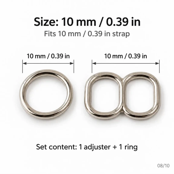 10 mm Zamak Mayo Model Sütyen Askı Ayar Tokası ve Halkası 2'li Set PIR701010Z