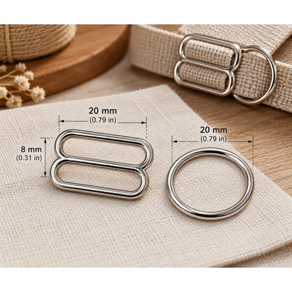 20 mm / 0.79 in Zamak Wide-Body Bra Strap Slider and Ring 2-Piece Set PIR702020Z