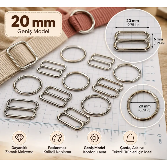 20 mm / 0.79 in Zamak Wide-Body Bra Strap Slider and Ring 2-Piece Set PIR702020Z
