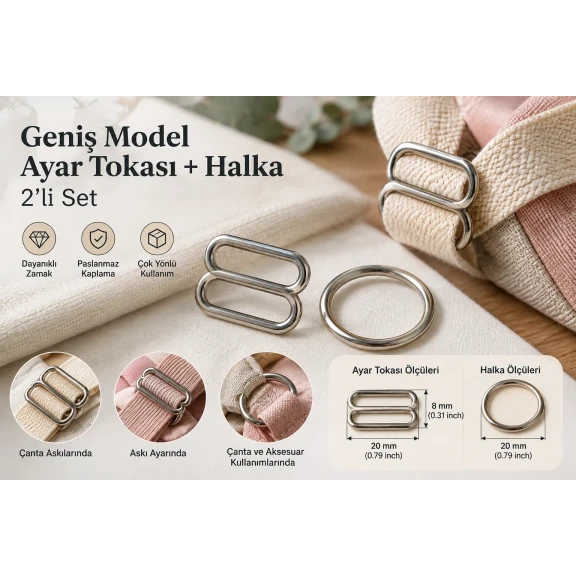 20 mm / 0.79 in Zamak Wide-Body Bra Strap Slider and Ring 2-Piece Set PIR702020Z