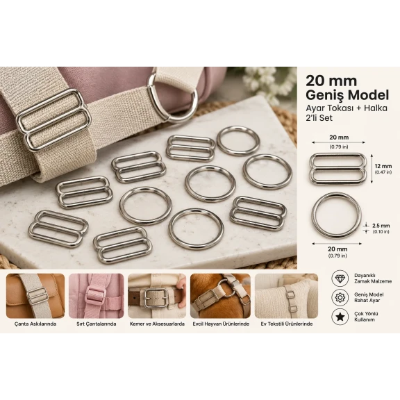 20 mm / 0.79 in Zamak Wide-Body Bra Strap Slider and Ring 2-Piece Set PIR702020Z