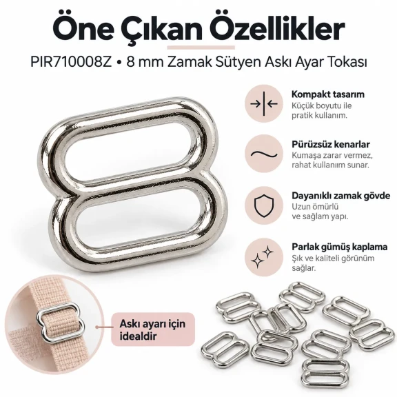 8 mm Zamak Sütyen Askı Ayar Tokası PIR710008Z