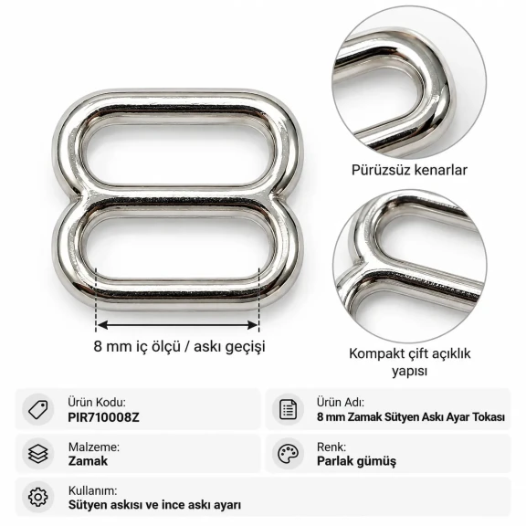 8 mm Zamak Sütyen Askı Ayar Tokası PIR710008Z