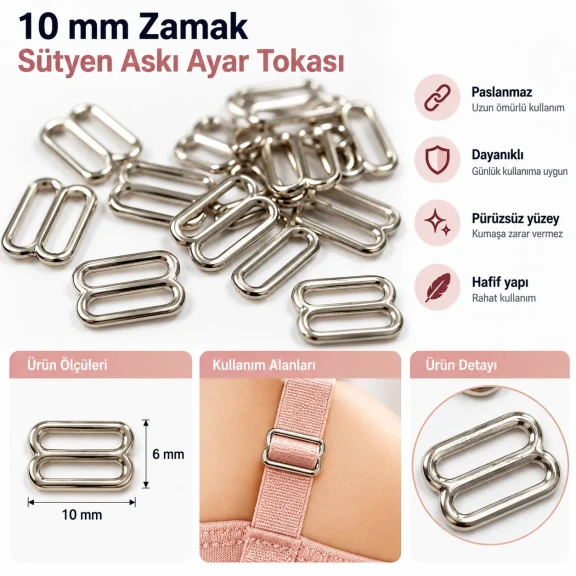10 mm Zamak Sütyen Askı Ayar Tokası PIR710010Z
