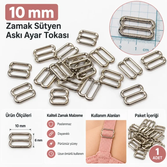 10 mm Zamak Sütyen Askı Ayar Tokası PIR710010Z