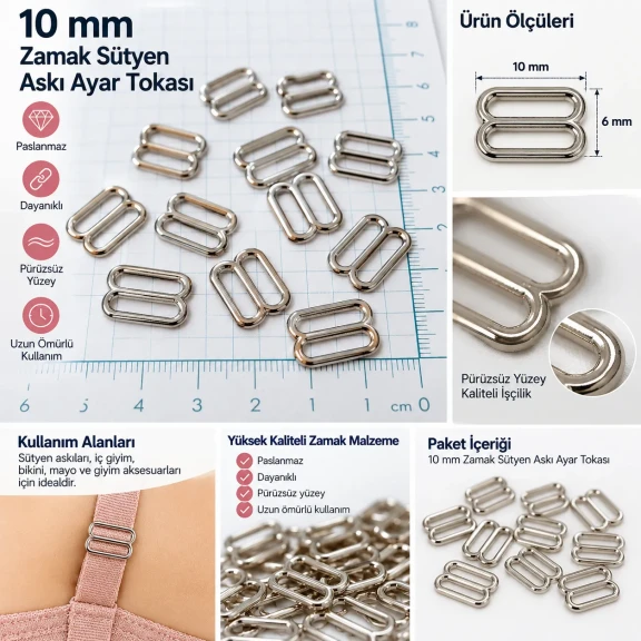 10 mm Zamak Sütyen Askı Ayar Tokası PIR710010Z