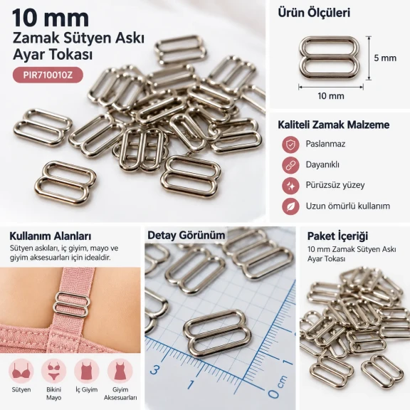 10 mm Zamak Sütyen Askı Ayar Tokası PIR710010Z