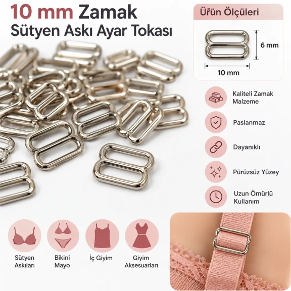 10 mm Zamak Sütyen Askı Ayar Tokası PIR710010Z