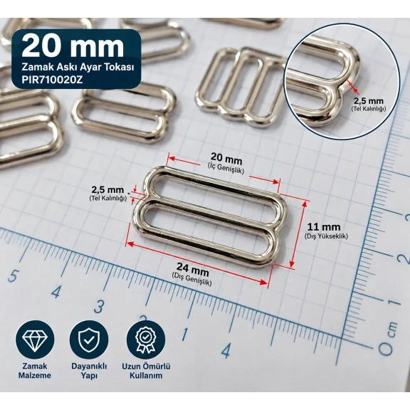 20 mm Zamak Sütyen Askı Ayar Tokası PIR710020Z