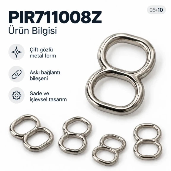 8 mm Zamak Çift Gözlü Sütyen Askı Ayar Tokası PIR711008Z