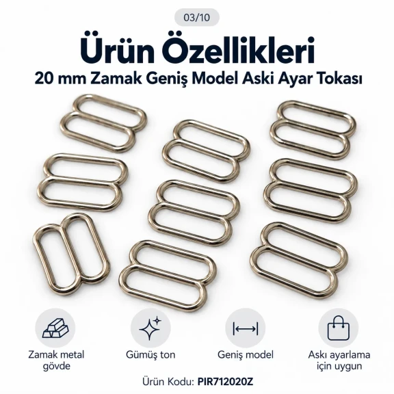 20 mm Zamak Geniş Model Sütyen Askı Ayar Tokası PIR712020Z
