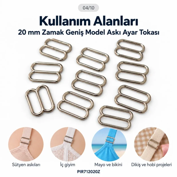 20 mm Zamak Geniş Model Sütyen Askı Ayar Tokası PIR712020Z