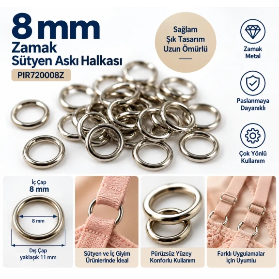 8 mm Zamak Sütyen Askı Halkası PIR720008Z