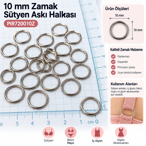 10 mm Zamak Sütyen Askı Halkası PIR720010Z