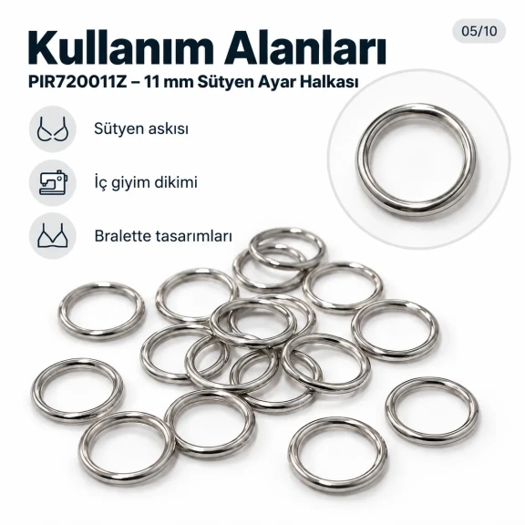 11 mm / 0.43 in Zamak Bra Strap Ring PIR720011Z