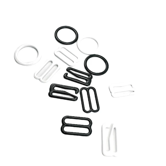 18 mm Metal Naylon Kaplı Sütyen Askı Ayar Tokası - Kancası ve Halkası Üçlü Set PIR720018