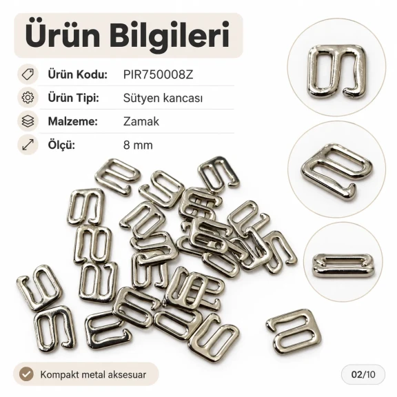 8 mm Zamak Sütyen Kancası PIR750008Z