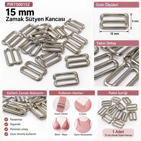 15 mm Zamak Sütyen Kancası PIR750015Z
