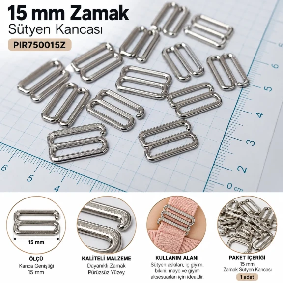 15 mm Zamak Sütyen Kancası PIR750015Z