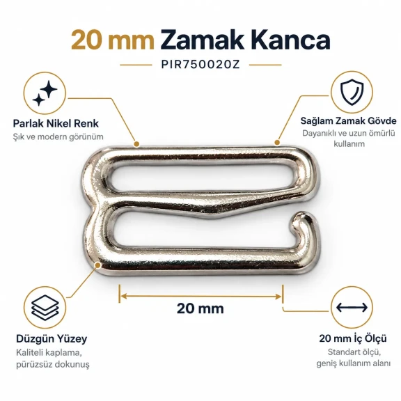 20 mm Zamak Sütyen Kancası PIR750020Z