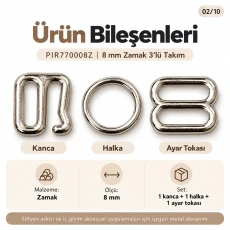 8 mm / 0.31 in Zamak Bra Strap Slider, Ring and Hook 3-Piece Set PIR770008Z