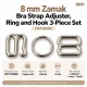 8 mm Zamak Sütyen Askı Ayar Tokası, Halkası ve Kancası 3'lü Takım PIR770008Z