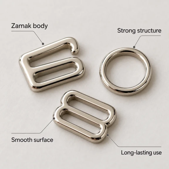 10 mm Zamak Sütyen Askı Ayar Tokası, Halkası ve Kancası 3'lü Takım PIR770010Z