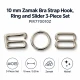 10 mm Zamak Sütyen Askı Ayar Tokası, Halkası ve Kancası 3'lü Takım PIR770010Z