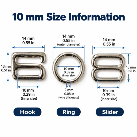 10 mm Zamak Sütyen Askı Ayar Tokası, Halkası ve Kancası 3'lü Takım PIR770010Z