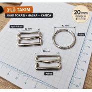 20 mm Zamak Sütyen Askı Ayar Tokası, Halkası ve Kancası 3'lü Takım PIR770020Z