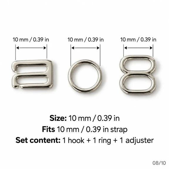 10 mm Zamak Mayo Model Sütyen Askı Ayar Tokası, Halkası ve Kancası 3'lü Takım PIR771010Z