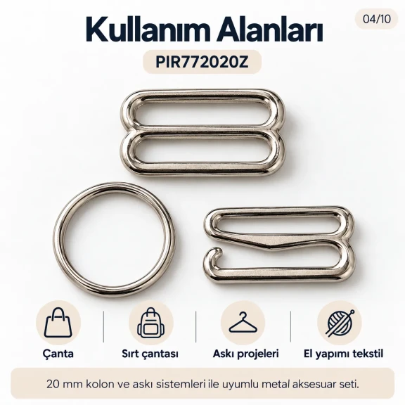20 mm / 0.79 in Zamak Wide-Body Bra Strap Slider, Ring and Hook 3-Piece Set PIR772020Z