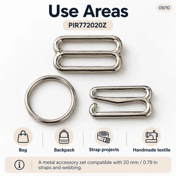 20 mm / 0.79 in Zamak Wide-Body Bra Strap Slider, Ring and Hook 3-Piece Set PIR772020Z