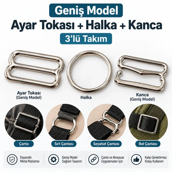 20 mm / 0.79 in Zamak Wide-Body Bra Strap Slider, Ring and Hook 3-Piece Set PIR772020Z