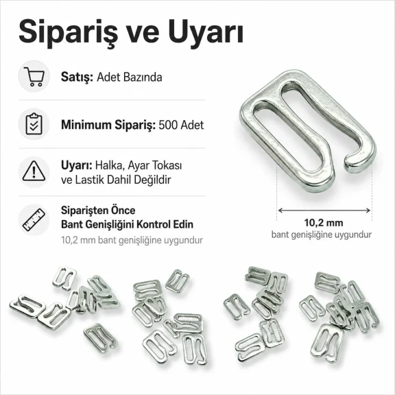 10 mm Zamak Metal Sütyen Kancası CT02637, iç giyim aksesuarı, zamak metal malzeme, 10,2 mm bant geçişi ile uyumlu