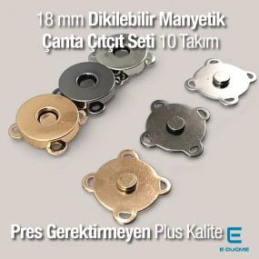 18 mm Dikilebilir Manyetik Çanta Çıtçıt Seti 10 Takım – Pres Gerektirmeyen Plus Kalite 10132DIKPK10