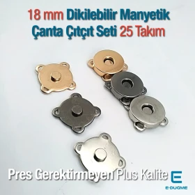 18 mm Dikilebilir Manyetik Çanta Çıtçıt Seti 25 Takım (50 Parça) 10132DIKPK25