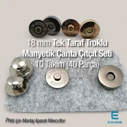 18 mm Tek Taraf Troklu Manyetik Çanta Çıtçıt Seti 10 Takım (40 Parça) 10132TekTPK10