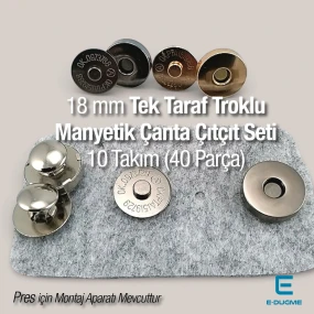 18 mm Tek Taraf Troklu Manyetik Çanta Çıtçıt Seti 10 Takım (40 Parça) 10132TekTPK10