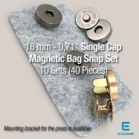 18 mm Tek Taraf Troklu Manyetik Çanta Çıtçıt Seti 10 Takım (40 Parça) 10132TekTPK10