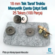 18 mm Tek Taraf Troklu Manyetik Çanta Çıtçıt Seti 25 Takım (100 Parça) 10132TekTPK25