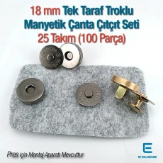 18 mm (0.71") Single Cap Magnetic Bag Snap Set 25 Sets (100 Pieces) 10132TekTPK25