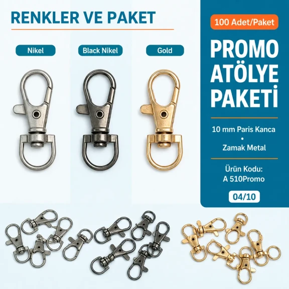 10 mm Paris Kanca Yaylı Döner Anahtarlık Kancası, çanta aksesuarı, 100 adet paket